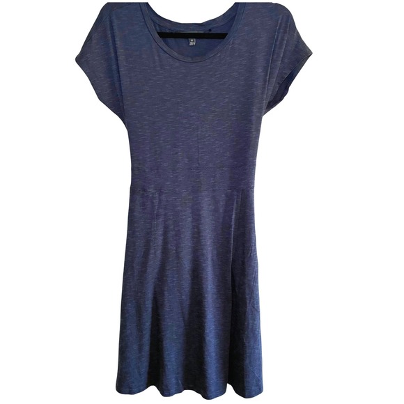 Toad&Co Womens Navy Blue Organic Cotton Short Sleeve Tie A-Line Dress Medium - Picture 2 of 6